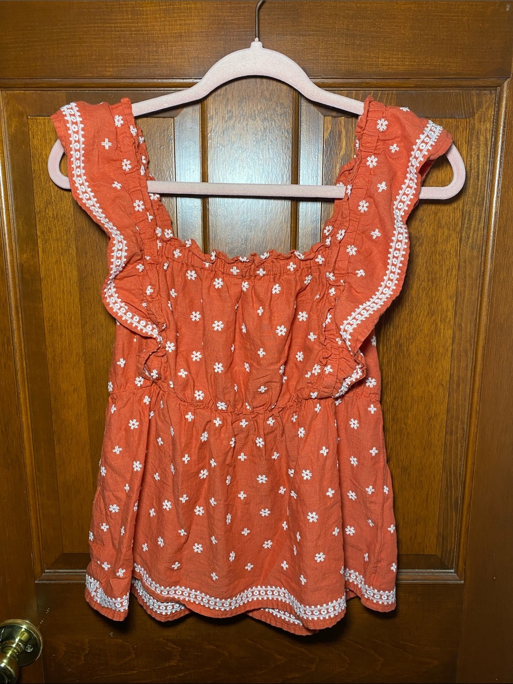 Old Navy Embroidered Orange Cream Floral Ruffle babydoll Top Size Small